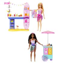 Conjunto de brinquedos Barbie Beach Boardwalk com 2 bonecas e mais de 20 acessórios