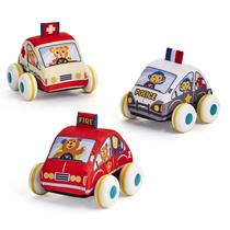 Conjunto de brinquedos Bruin Pull & Go Rescue Squad com caminhão de bombeiros, carro de polícia e ambulância