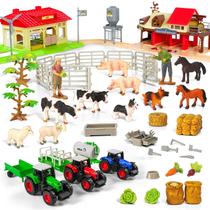 Conjunto de Brinquedos de Animais da Fazenda QUANSHIN com 60+ Peças com Celeiro e Conjunto de Brinquedos de Animais da Fazenda QUANSHIN com 60+ Peças com Celeiro e