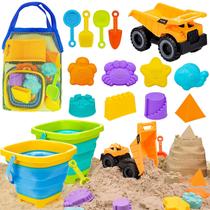 Conjunto de brinquedos de areia de praia AuntyFey para crianças de 1 a 3 anos e crianças de 4 a 8 com caminhão