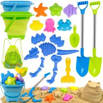 Conjunto de brinquedos de areia de praia FUNWEGOT com baldes dobráveis, 22 unidades Conjunto de brinquedos de areia de praia FUNWEGOT com baldes dobráveis, 22 unidades