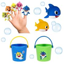 Conjunto de Brinquedos de Banho Baby Shark Nickelodeon - Copos, Dedoches e Squirters, 9 peças