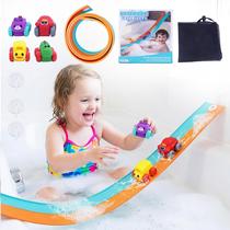 Conjunto de brinquedos de banho Resosese Race Car com 4 minicarros e bolsa de armazenamento Conjunto de brinquedos de banho Resosese Race Car com 4 minicarros e bolsa de armazenamento