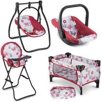 Conjunto de brinquedos de berçário Baby Doll Litti Pritti com balanço, cadeira alta