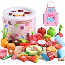 Conjunto de brinquedos de cozinha de madeira Play Food Toys WHOHOLL com avental 3+ Y