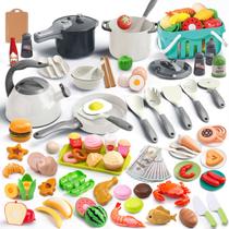 Conjunto de brinquedos de cozinha Funpynani 130 unidades com panelas, frigideiras e utensílios brancos