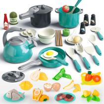 Conjunto de brinquedos de cozinha Play Bruvoalon, 67 unidades com panelas, panelas e alimentos