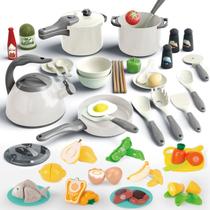 Conjunto de brinquedos de cozinha Play Bruvoalon, 67 unidades com panelas, panelas e alimentos Conjunto de brinquedos de cozinha Play Bruvoalon, 67 unidades com panelas, panelas e alimentos