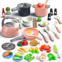 Conjunto de brinquedos de cozinha Play Bruvoalon, 67 unidades com panelas, panelas e alimentos Conjunto de brinquedos de cozinha Play Bruvoalon, 67 unidades com panelas, panelas e alimentos