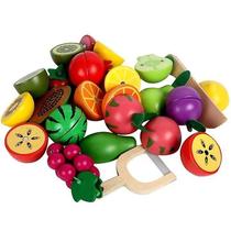 Conjunto de brinquedos de cozinha Pretend Cutting Food com cesta de madeira Conjunto de brinquedos de cozinha Pretend Cutting Food com cesta de madeira