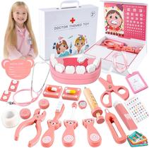 Conjunto de brinquedos de dentista de madeira DQMOON para crianças de 3 a 5 anos