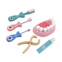 Conjunto de Brinquedos de Dentista de Madeira para Crianças - Kit Educacional de Dramatização