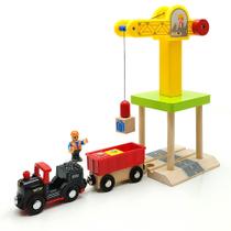 Conjunto de brinquedos de guindaste de madeira com vagões de trem para meninos de 3 a 5 anos Conjunto de brinquedos de guindaste de madeira com vagões de trem para meninos de 3 a 5 anos