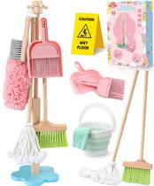 Conjunto de brinquedos de limpeza Lonico Wooden Kids Mop Broom Dustpan 12 unidades