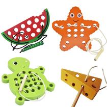 Conjunto de brinquedos de madeira Animal Threading Board para crianças, 4 peças Conjunto de brinquedos de madeira Animal Threading Board para crianças, 4 peças