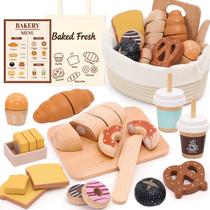 Conjunto de brinquedos de madeira para padaria SUPERGFS Conjunto de brinquedos Pretend Food com bolsa