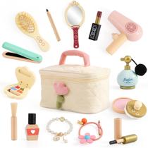 Conjunto de brinquedos de maquiagem Atoylink Wooden Makeup Salon com 15 unidades para meninas Conjunto de brinquedos de maquiagem Atoylink Wooden Makeup Salon com 15 unidades para meninas
