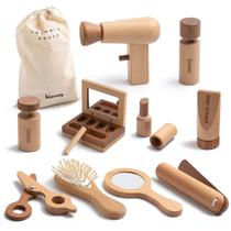 Conjunto de brinquedos de maquiagem de madeira kienvy de 11 peças para meninas de 3 a 6 anos
