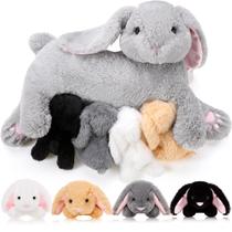 Conjunto de brinquedos de pelúcia HyDren Nursing Bunny com 4 coelhinhos magnéticos