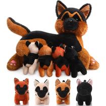 Conjunto de brinquedos de pelúcia HydRen Nurturing German Shepherd com 4 filhotes