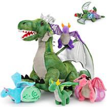 Conjunto de brinquedos de pelúcia Karister Green Dragon com 4 bebês e 2 ovos para crianças