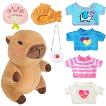Conjunto de brinquedos de pelúcia Kireidane Capybara com 7 roupas e acessórios