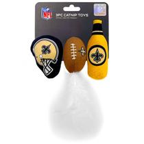 Conjunto de brinquedos de pelúcia para gatos NFL New Orleans Saints com Catnip, 3 peças Conjunto de brinquedos de pelúcia para gatos NFL New Orleans Saints com Catnip, 3 peças