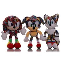 Conjunto de brinquedos de pelúcia Sonic de 3 peças com estampa em quadrinhos de 20 cm com Sonic Knuckles Tails