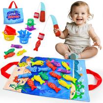 Conjunto de brinquedos de pesca OKREVIEW para crianças com mais de 1 ano com 2 varas, 15 peixes e esteira Conjunto de brinquedos de pesca OKREVIEW para crianças com mais de 1 ano com 2 varas, 15 peixes e esteira