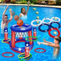 Conjunto de brinquedos de piscina TURNMEON American Flag, basquete inflável Conjunto de brinquedos de piscina TURNMEON American Flag, basquete inflável