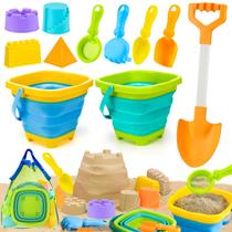 Conjunto de brinquedos de praia AuntyFey dobrável para crianças de 4 a 8 anos com balde de areia