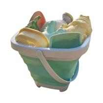 Conjunto de Brinquedos de Praia para Crianças com Balde Dobrável, Pá e Ancinho Conjunto de Brinquedos de Praia para Crianças com Balde Dobrável, Pá e Ancinho