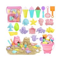 Conjunto De Brinquedos De Praia Para Meninas 20 Peças Balde De Areia Dobrável Pás Saco De Rede