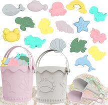 Conjunto de brinquedos de praia TGIQROVE Silicone 21 unidades com balde, pá e bolsa Conjunto de brinquedos de praia TGIQROVE Silicone 21 unidades com balde, pá e bolsa