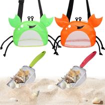 Conjunto de brinquedos de praia YOOLEETC Mesh Shovel com bolsa de praia, 4 peças verde-laranja Conjunto de brinquedos de praia YOOLEETC Mesh Shovel com bolsa de praia, 4 peças verde-laranja