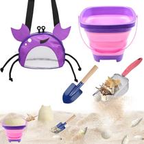 Conjunto de brinquedos de praia YOOLEETC Purple Crab com bolsa de malha e balde dobrável Conjunto de brinquedos de praia YOOLEETC Purple Crab com bolsa de malha e balde dobrável