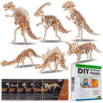 Conjunto de brinquedos de simulação de quebra-cabeça de madeira 3D para montagem de dinossauros