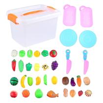 Conjunto de brinquedos de vegetais e frutas para crianças com 36 unidades e caixa de armazenamento