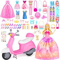 Conjunto de brinquedos Doll Glisiol de 11,5 polegadas com scooter, 67 peças de roupa de viagem Conjunto de brinquedos Doll Glisiol de 11,5 polegadas com scooter, 67 peças de roupa de viagem