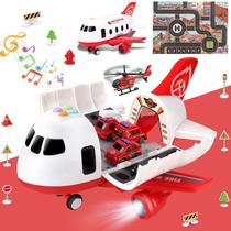 Conjunto de brinquedos Dwi Dowellin Airplane com caminhões de bombeiros e tapete de brincar Conjunto de brinquedos Dwi Dowellin Airplane com caminhões de bombeiros e tapete de brincar
