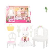 Conjunto De Brinquedos Em Miniatura De Família De Coelhinhos Da Páscoa Para Casa De Bonecas,