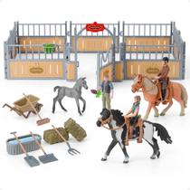 Conjunto de brinquedos Horse Stable DuDumo com 3 cavalos e 2 cavaleiros para crianças