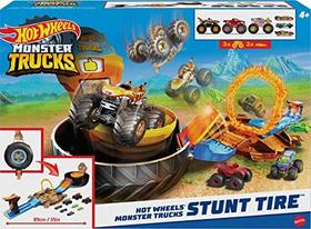 Conjunto de brinquedos Hot Wheels Monster Trucks Stunt Tire, inclui 3 Monster Trucks Hot Wheels e 3 veículos Hot Wheels na escala 1:64, presente para crianças de 4 a 8 anos Exclusivo da Amazon