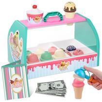 Conjunto de brinquedos Ice Cream Counter Weilim com xícara, cones e colher 3+
