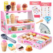 Conjunto de brinquedos Ice Cream Counter WHOHOLL de madeira para menina