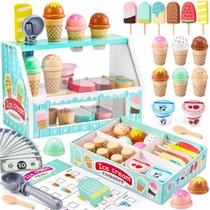 Conjunto de brinquedos Ice Cream Counter WHOHOLL de madeira para menina