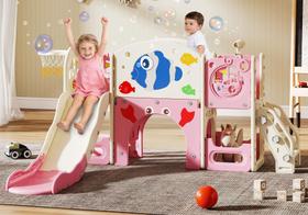 Conjunto de Brinquedos Infantil Nyeekoy 8 em 1 com Escorregador e Cesta de Basquete