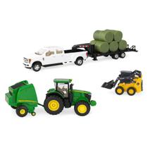 Conjunto de brinquedos John Deere Round Bale Haying 1:32 com trator 7R 569