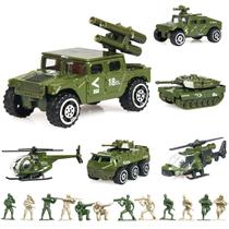 Conjunto de brinquedos Lterfear 18 veículos militares fundidos sob pressão com 6 carros e 12 soldados