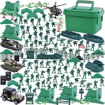 Conjunto de brinquedos masculino do exército LoveStown 115 unidades com base militar e helicóptero